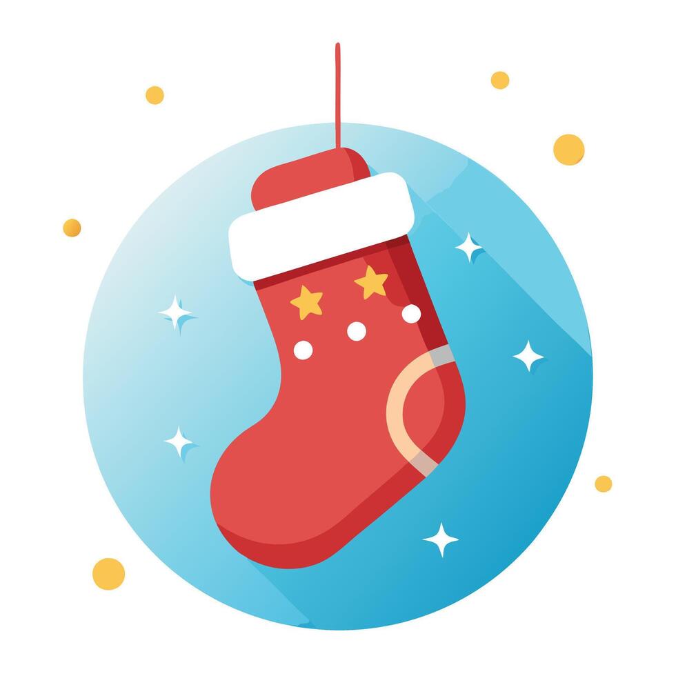 Santa sock hanging. bokeh background. christmas concept. vector