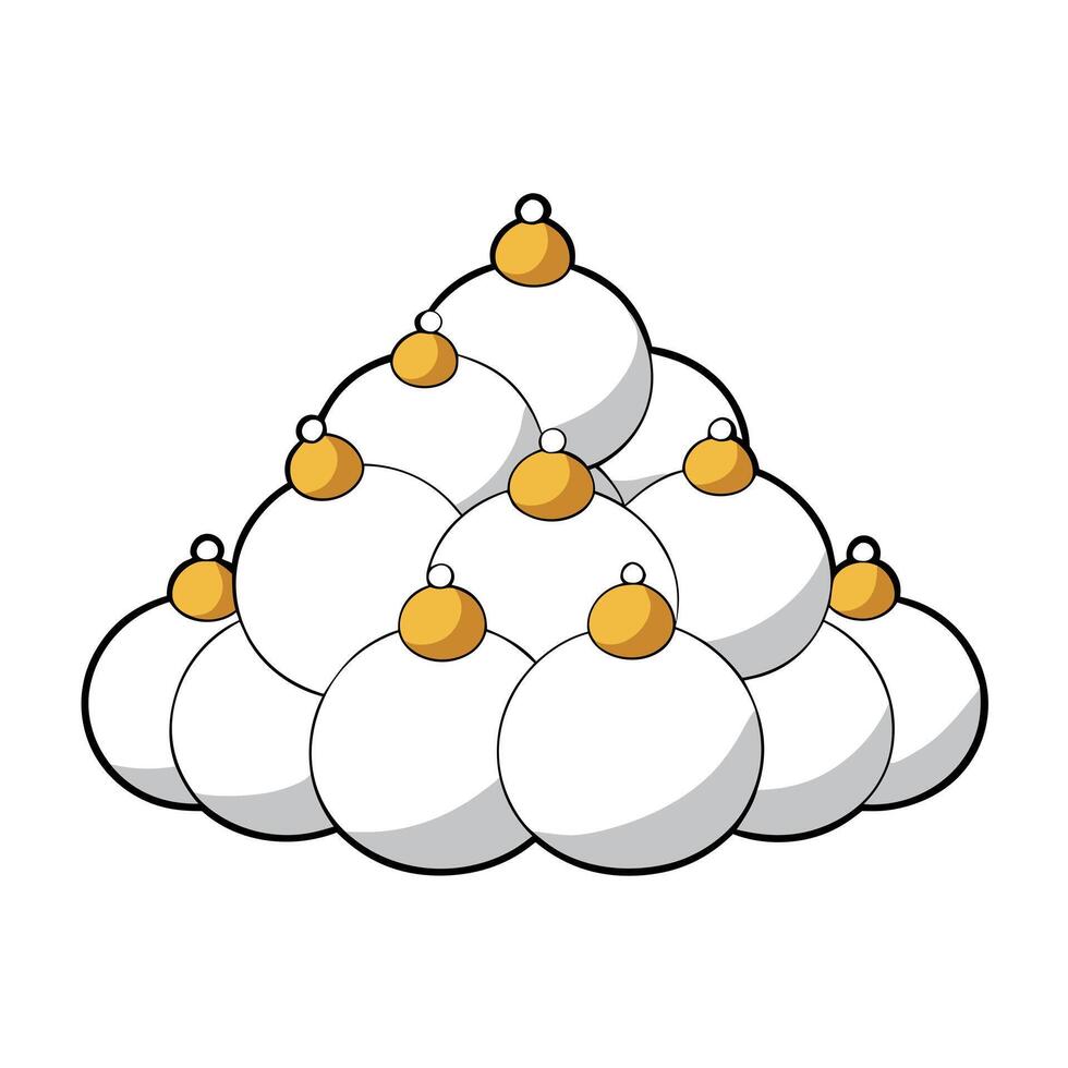 A pile of white and gold christmas ornaments. Digital image. vector