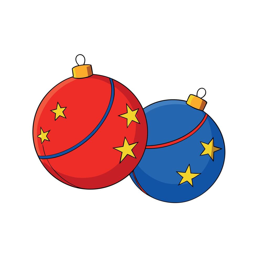 3d render of red and blue christmas balls with golden stars vector