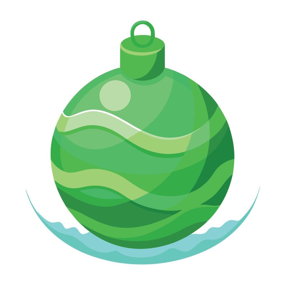 3d illustration of a shiny green christmas ornament in the snow. Christmas vector