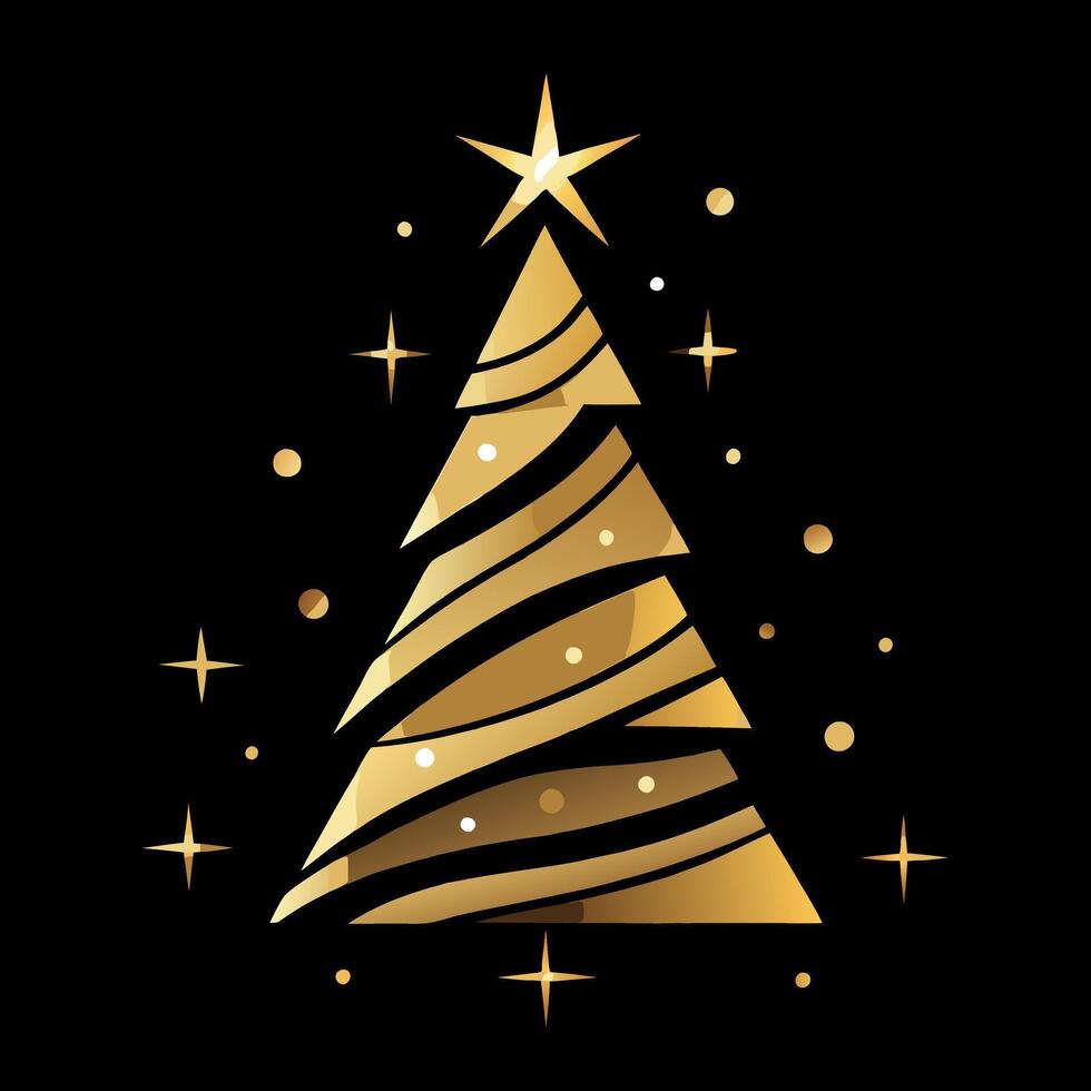Abstract gold Christmas tree with stars on a black background vector