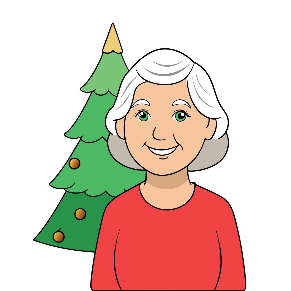 Portrait of a smiling senior woman standing in front of christmas tree vector
