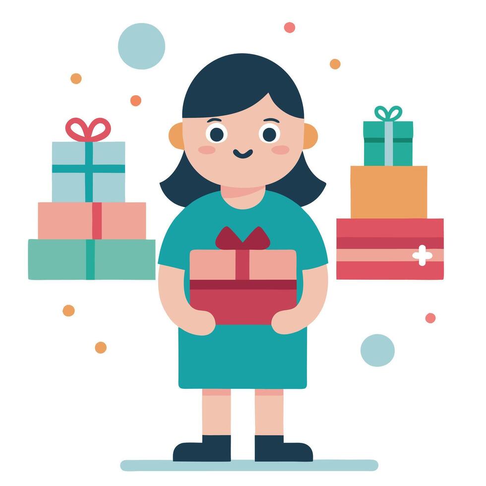 A little girl holding a stack of presents created with technology vector