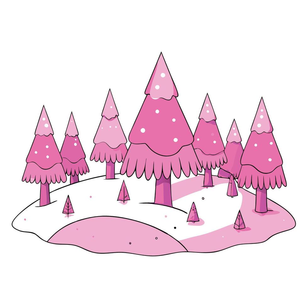 Winter magic wonderland with pink illuminated trees. art vector