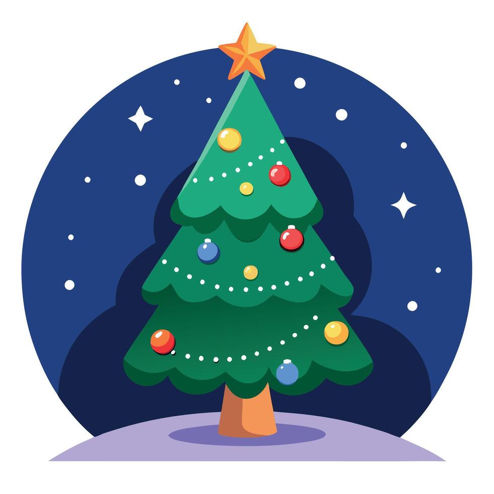 Decorated Christmass tree outdoor at night. illustration vector