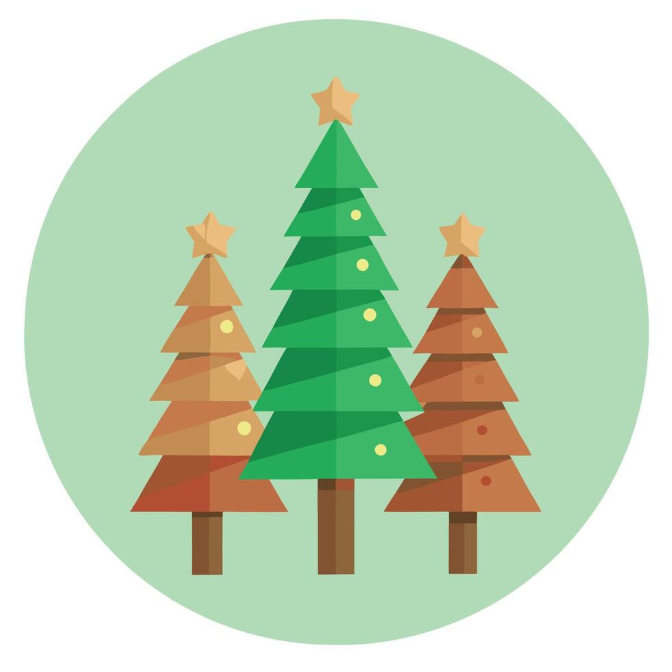 Illustration of wooden Christmas trees toy aligned in nice lines. against pastel green background. vector
