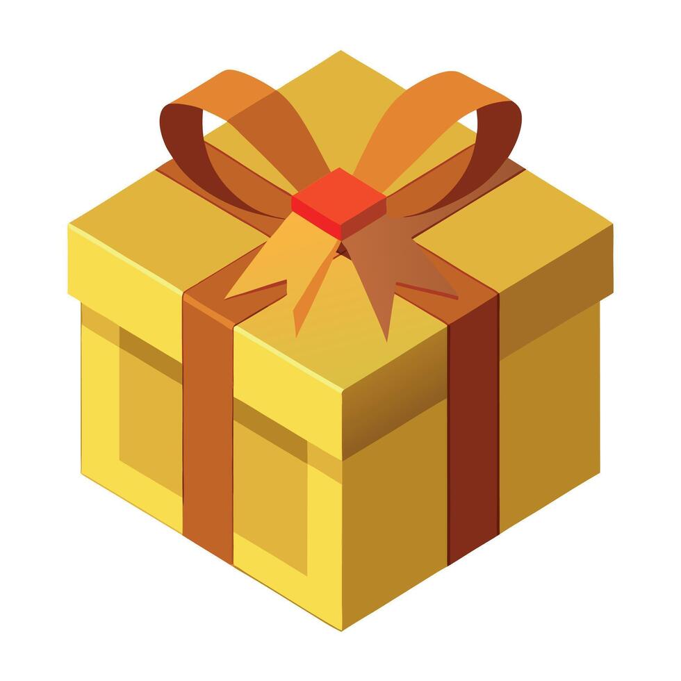 Realistic gold gift box with ribbon. 3D rendering. Icon on transparent background vector