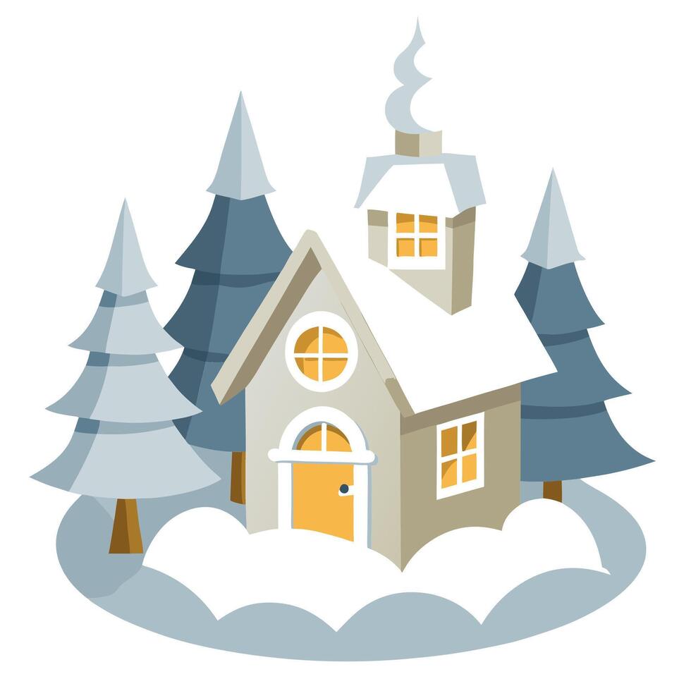 White cut papercrafts paper crafts detailed christmas cottage snow trees lights vector