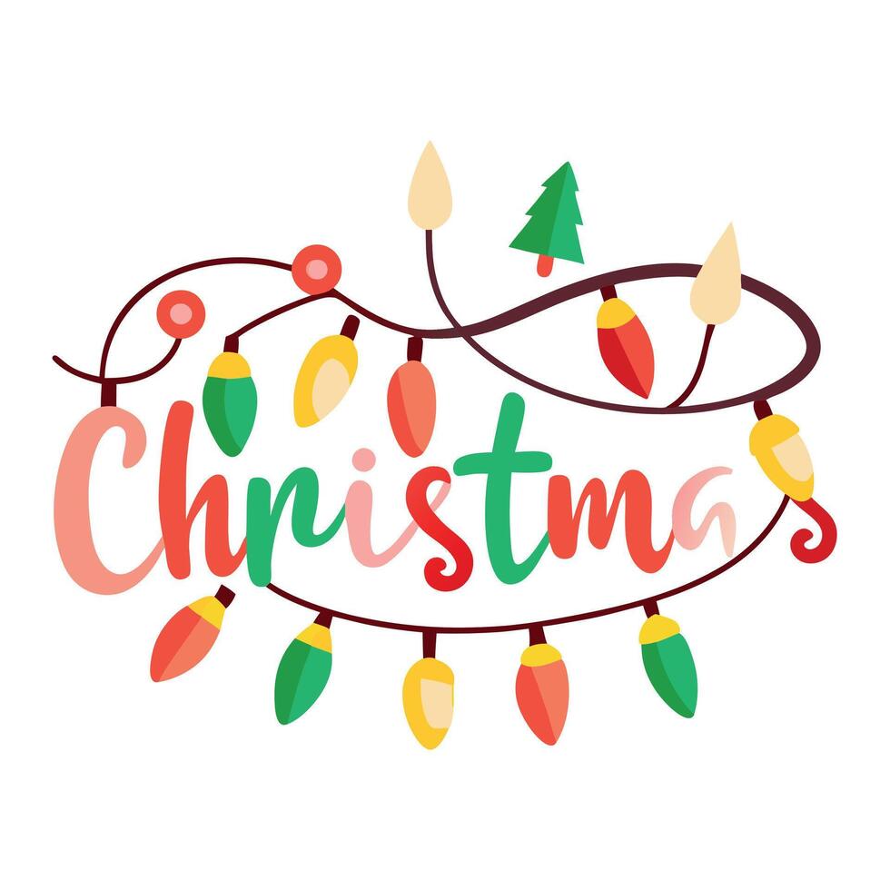 Christmas time. String of glowing christmas lights. Merry Christmas. Digital art image. vector