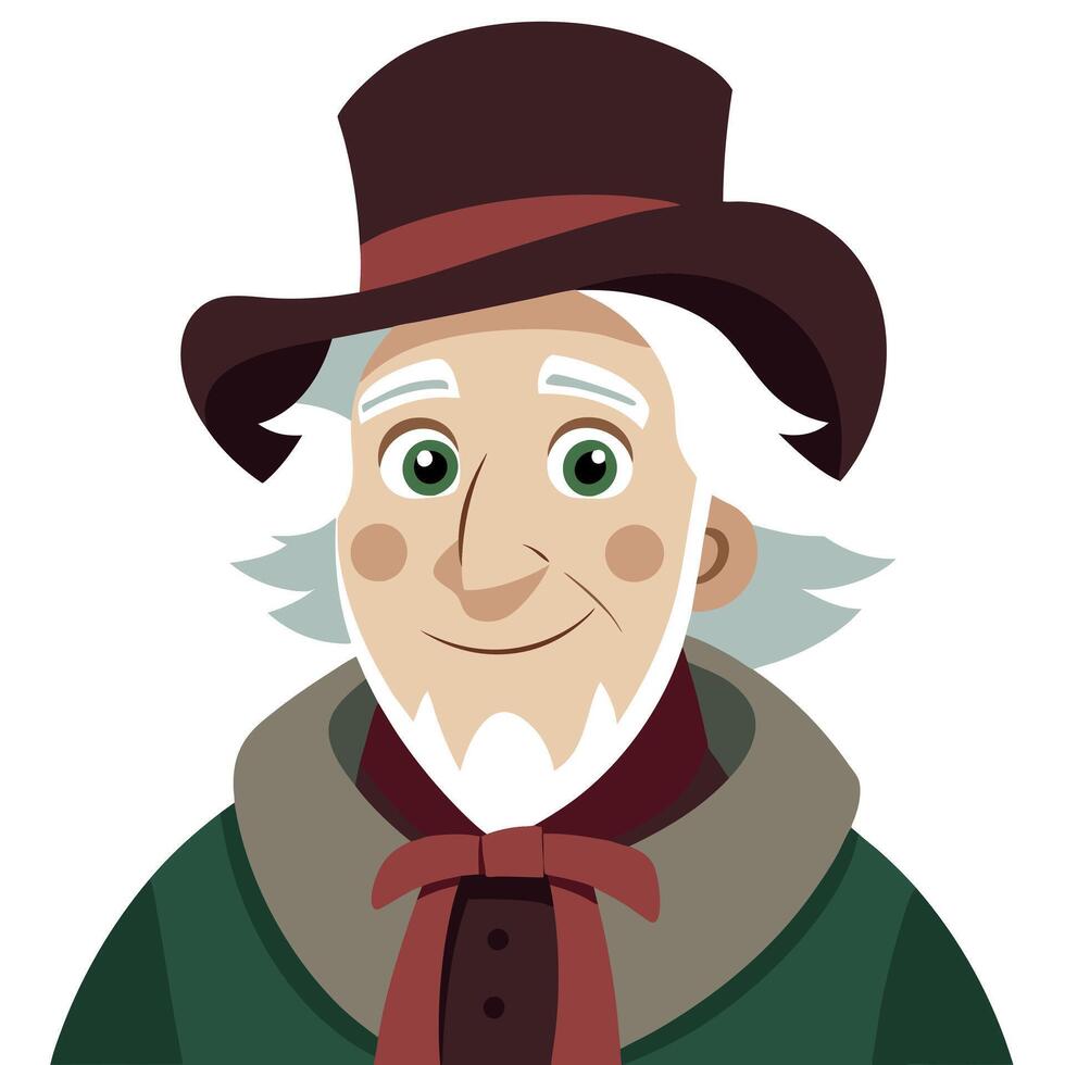 Image of a happy and friendly Ebenezer Scrooge from A Christmas Carol vector