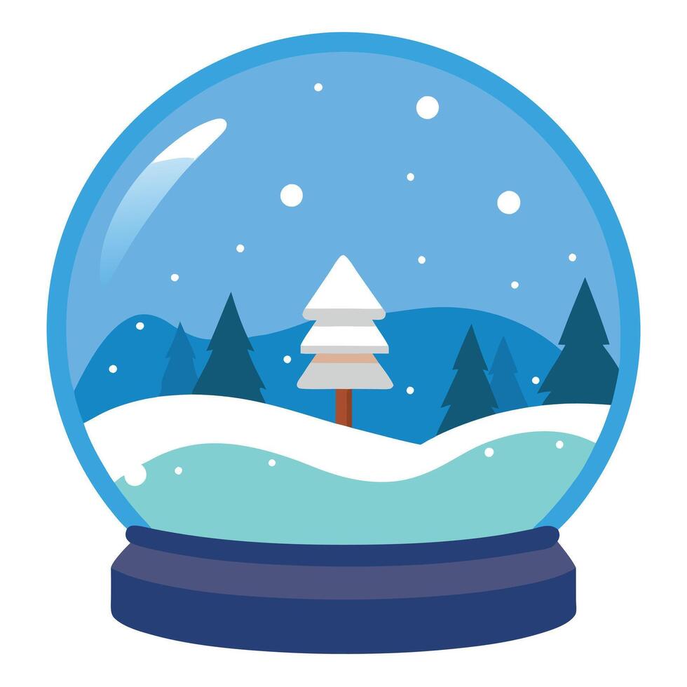 Snowy landscape inside decorative snowglobe. Concept of festive winter. vector