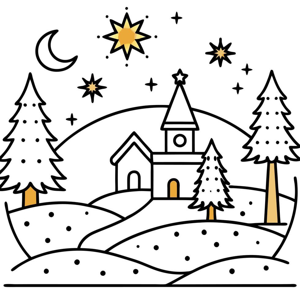 Holy night. christmas night. winter wonderland with a golden hue vector