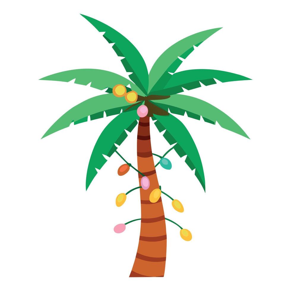 Palm tree covered with Christmas light. Minimal tropical Christmas concept. vector