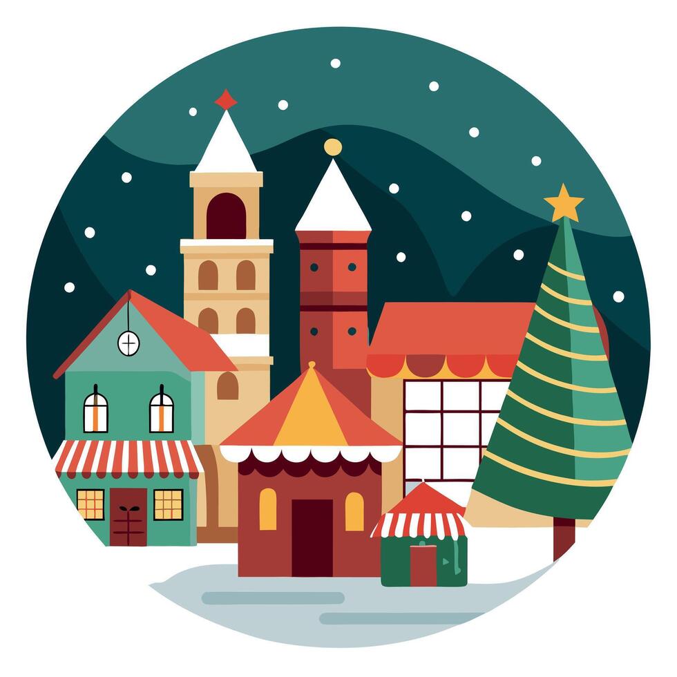 Traditional christmas market in the historic center Europe area Christmas tree winter atmosphere vector
