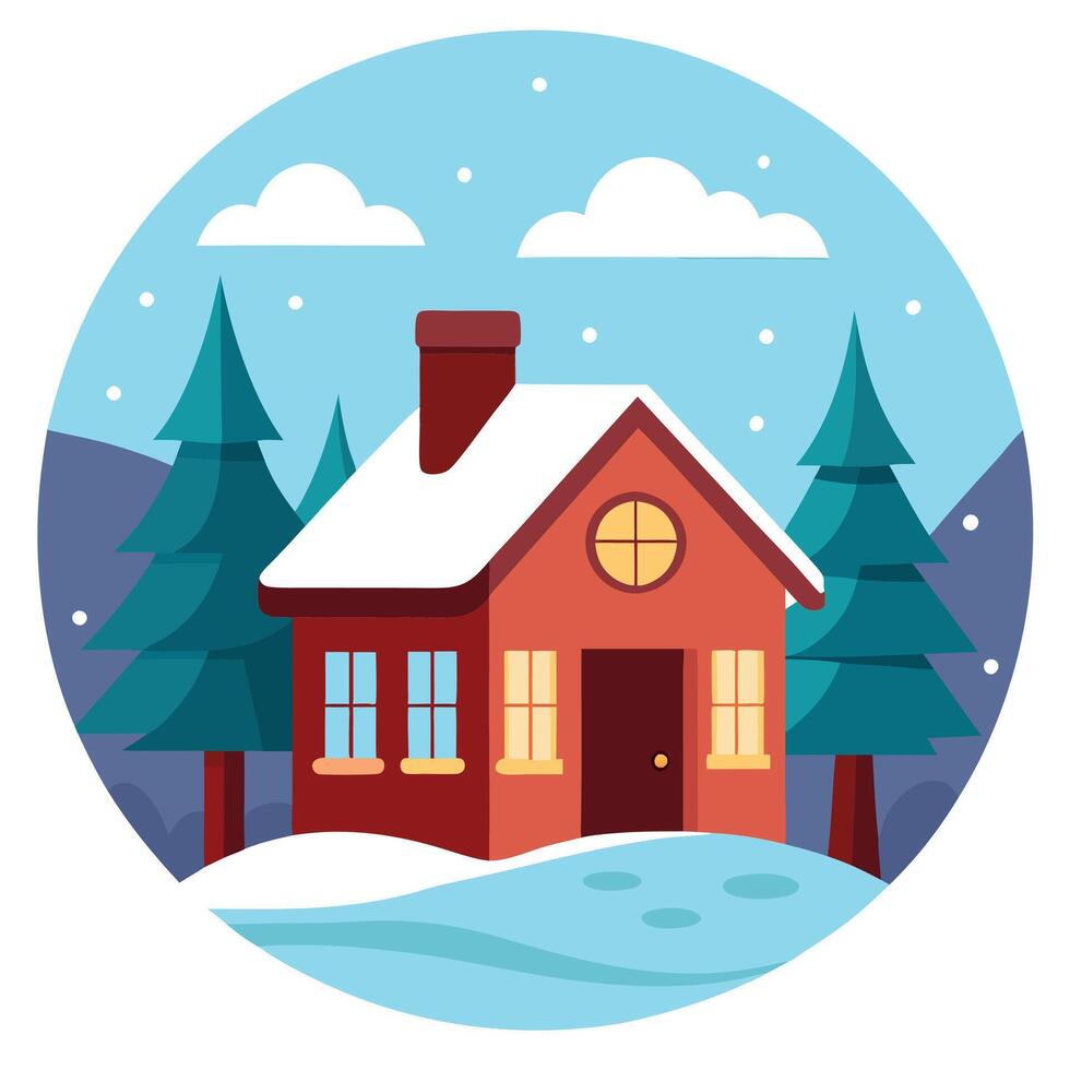 Painting of a beautiful winter house. background illustration. vector