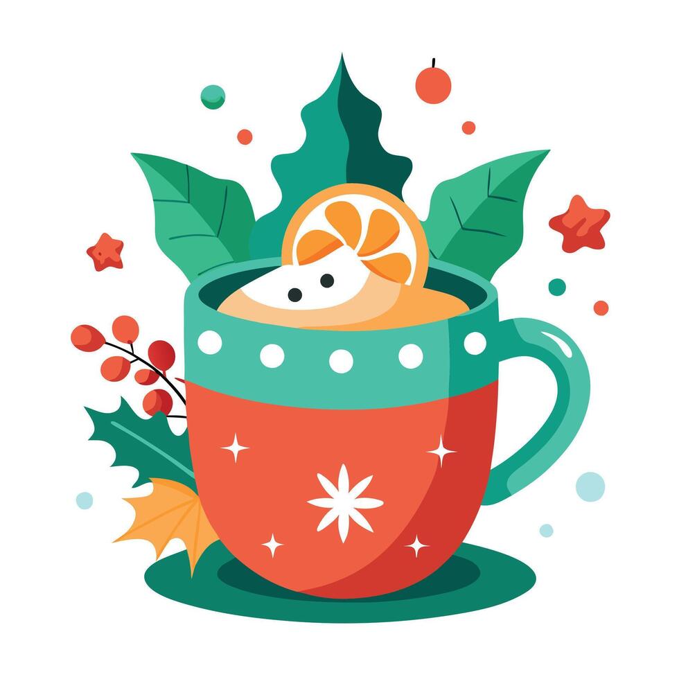 Cup for hot drinks. Preparing for festive dinner. Merry christmas and happy new year concept vector