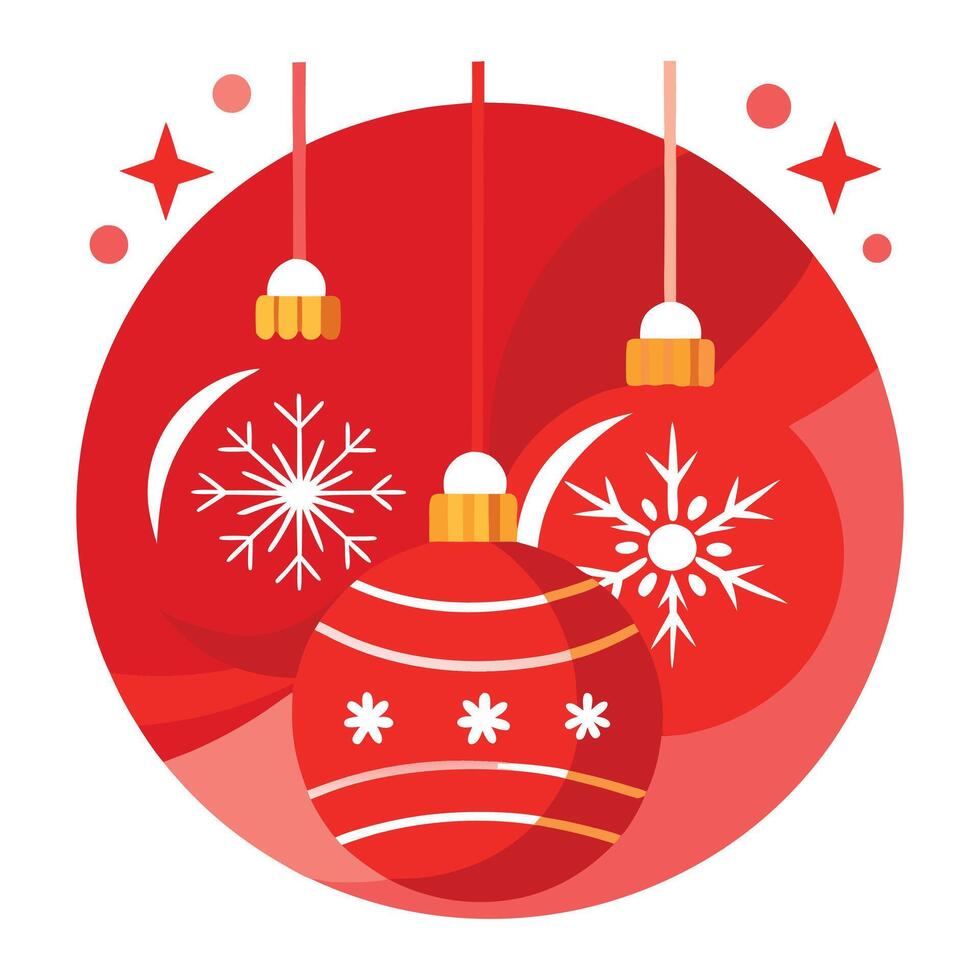 Red christmas balls decorations on red background. AI generate vector