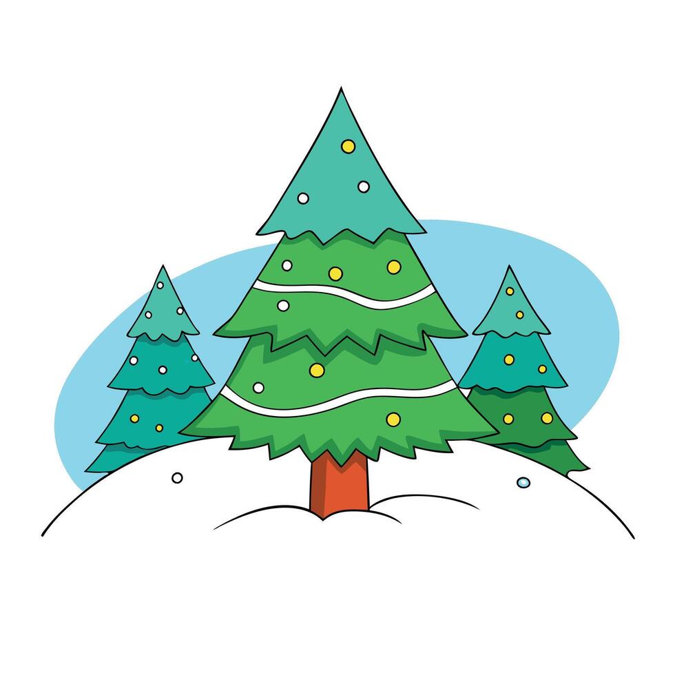 Christmas tree in the winter forest. Beautiful winter landscape with Christmas tree. vector
