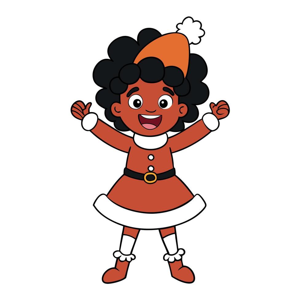 Little happy afro girl concept of christmas and new year on white background vector
