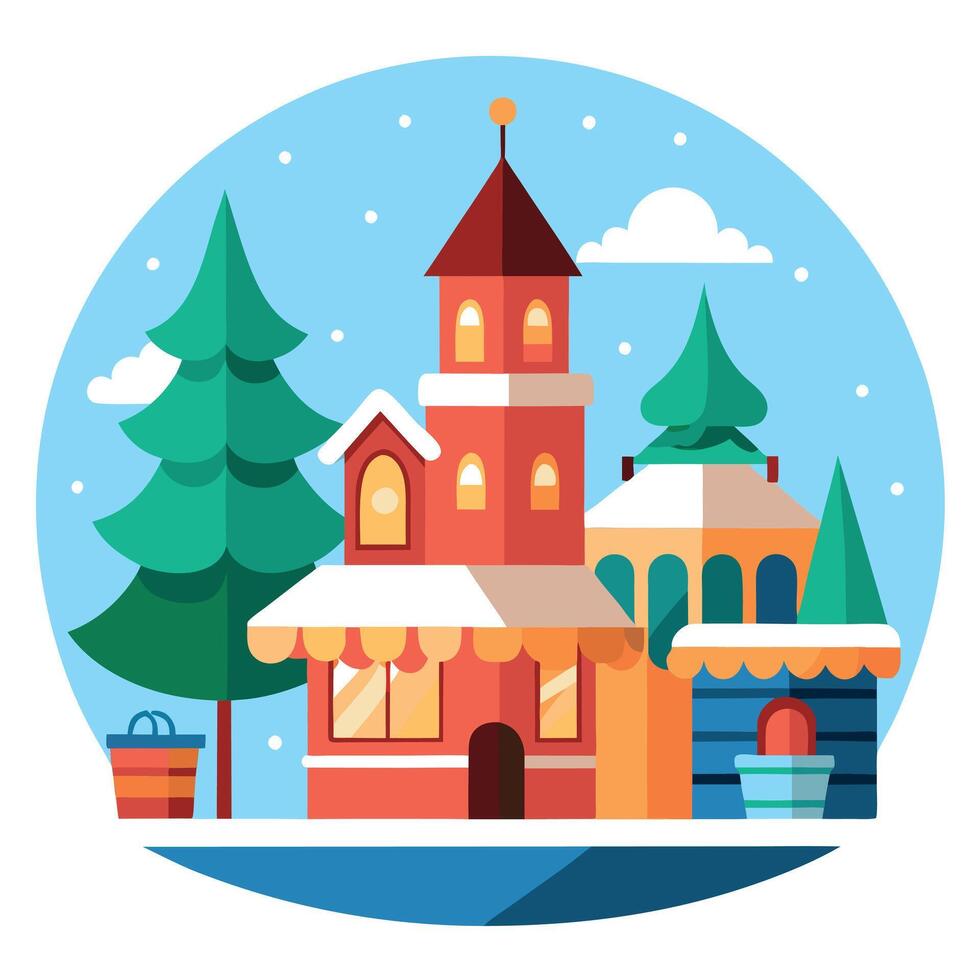 Beautiful christmas market in a snowy small town. generated with ai. vector