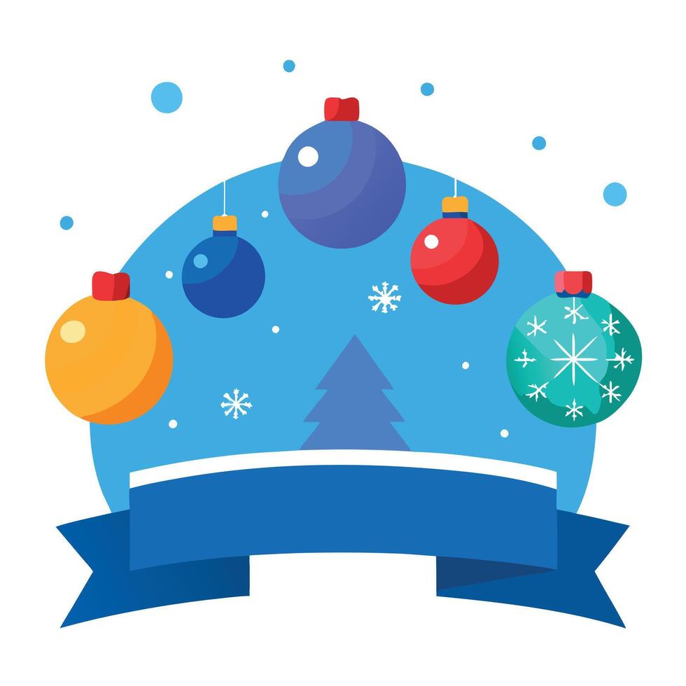 Christmas balls on blue background. Christmas banner with copy space. vector