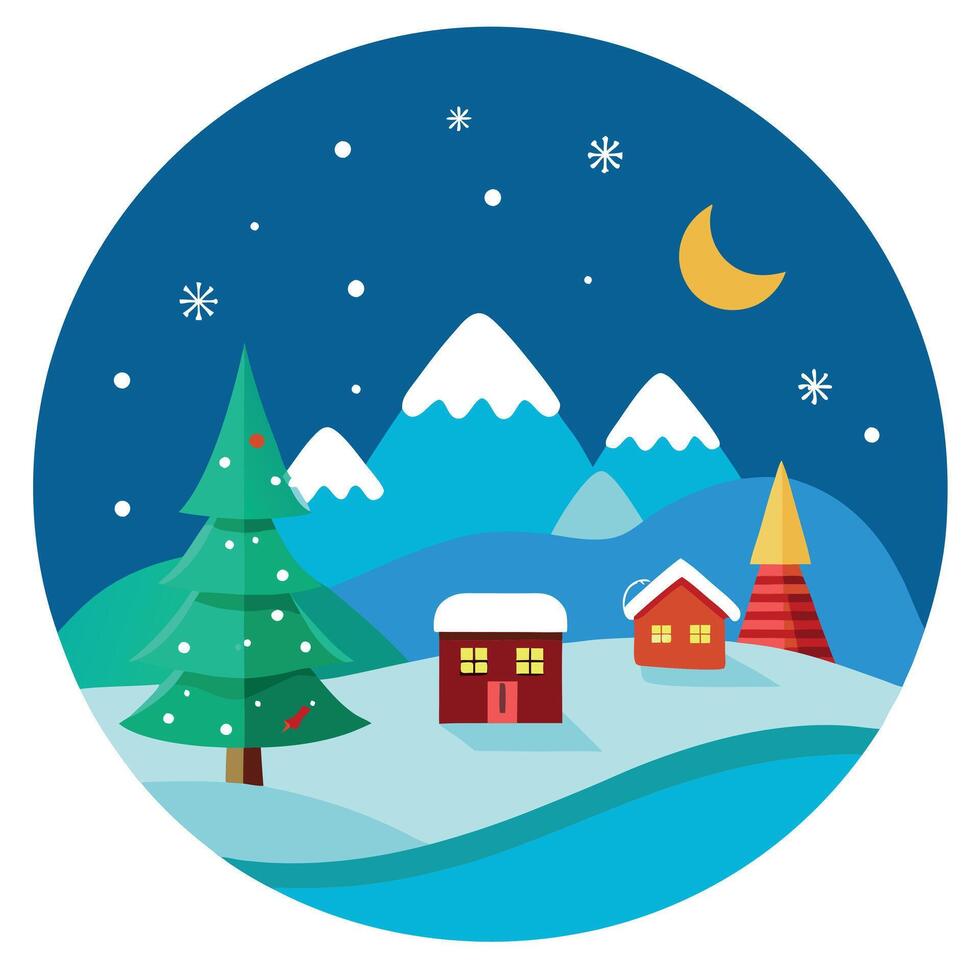 Merry christmas and happy new year greeting card with copy-space. winter christmas landscape. vector