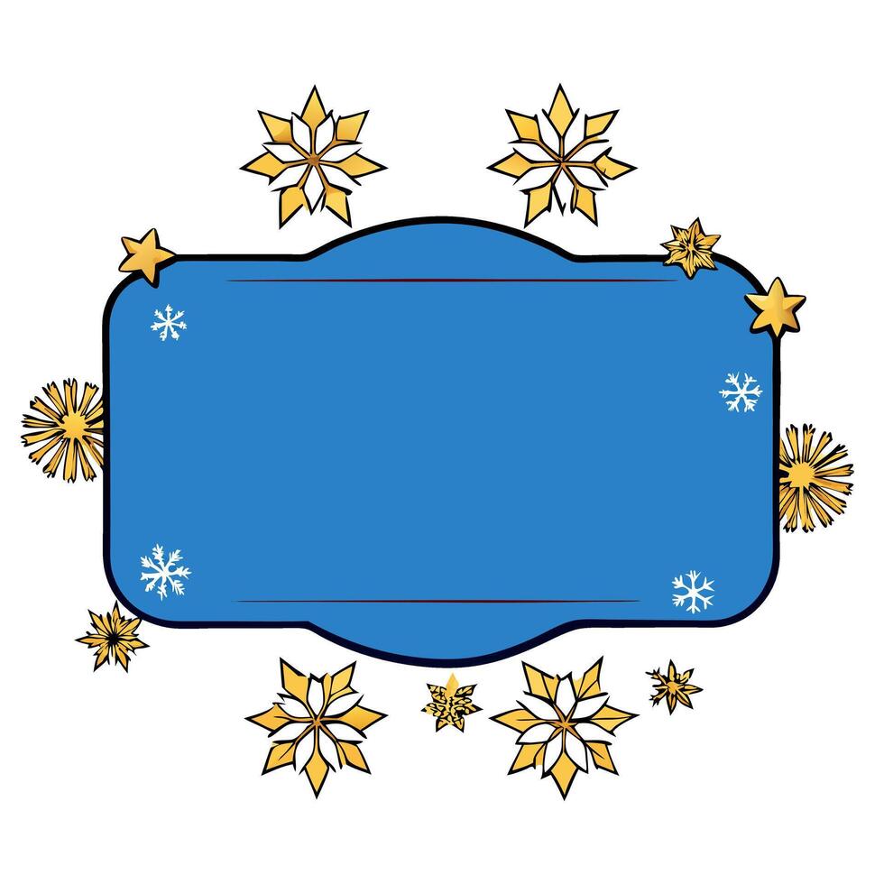 Copy space blue Christmas background with golden snowflakes on frame vector