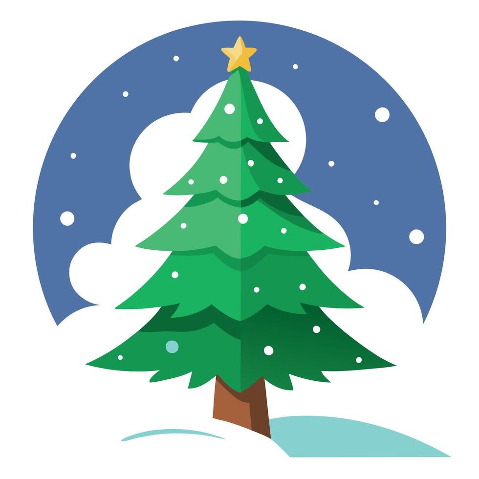 Beautiful christmas tree with snow and moon and copy space vector