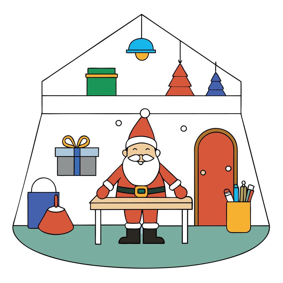 Santa Claus workshop. christmas interior background concept. vector