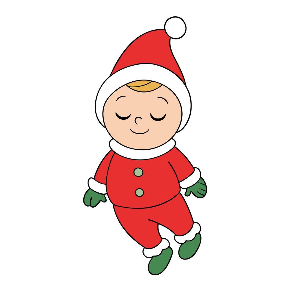 Picture cute adorable little baby toddler age wearing first christmas time sleeping costume vector
