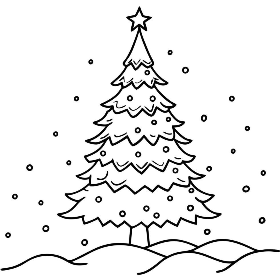 A beautifully lit Christmas tree standing tall in a picturesque snowy field vector
