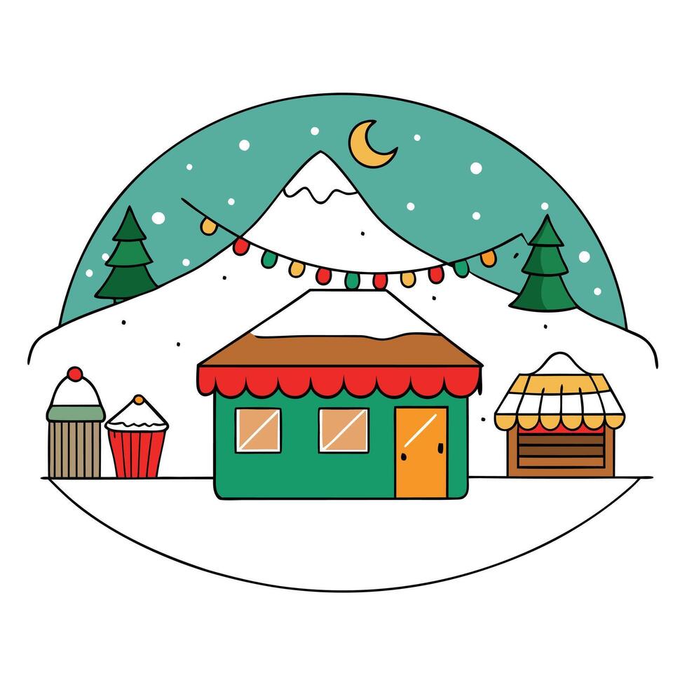 Christmas in the Ore mountains. Christmas market and shopping concept. Fairy lights and snow. vector