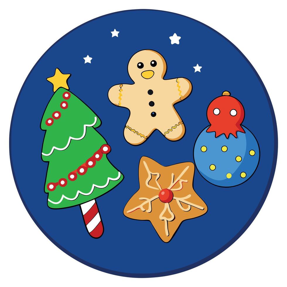 Decorated christmas cookies on a dark blue background. vector