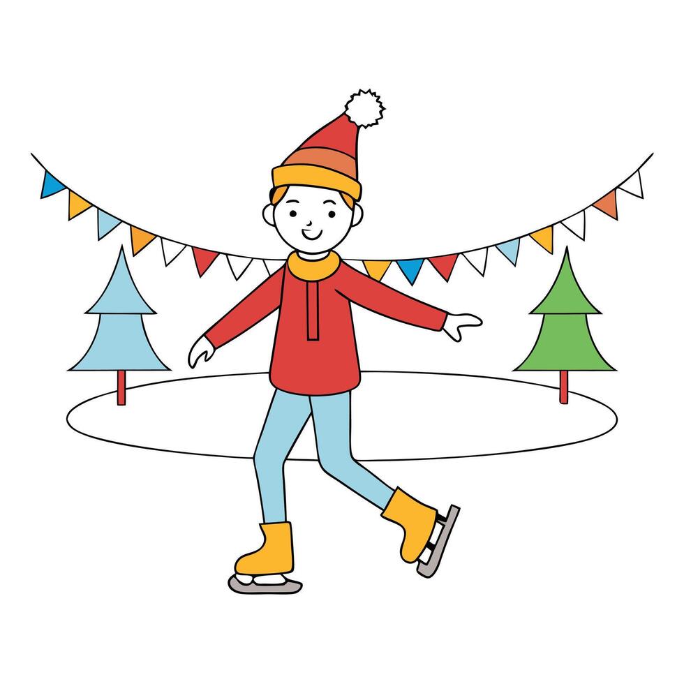 Close up of skating on ice in an ice ring during a christmas carnival. having fun on ice vector