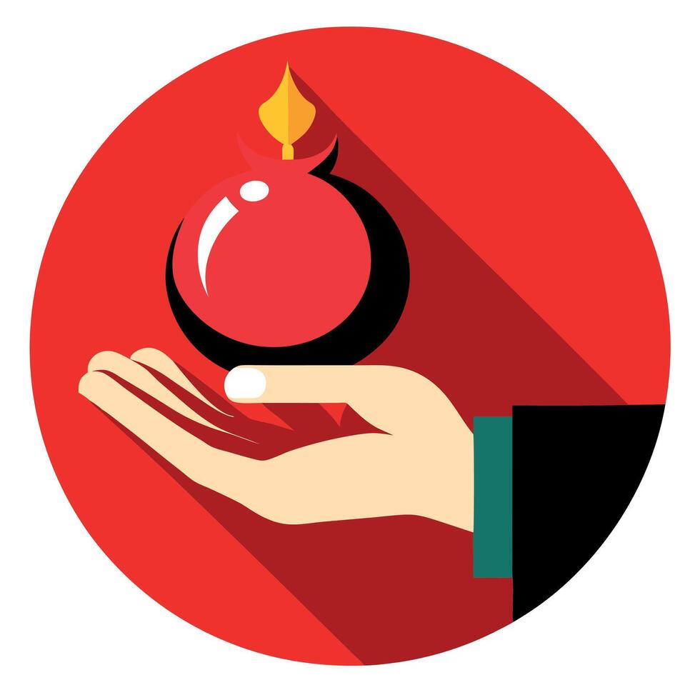 A hand holding a red ornament on a red background created with technology vector