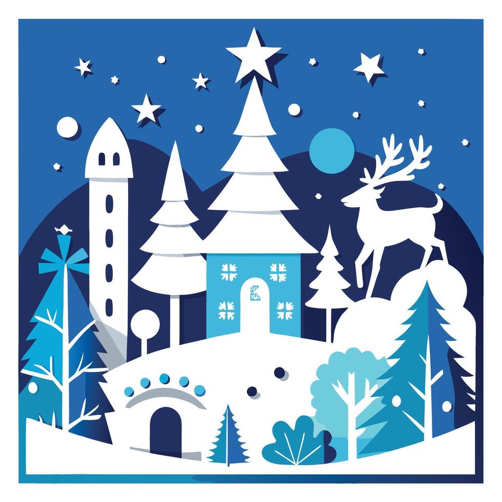 Festive Christmas concept with white paper cut elements background. vector