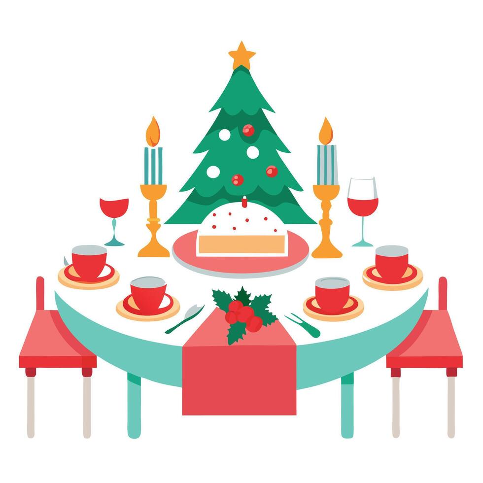 Elegant theme table setting for Christmas and New year dinner. vector