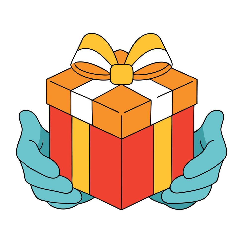 Close-up of hands presenting a beautifully wrapped gift box. image vector