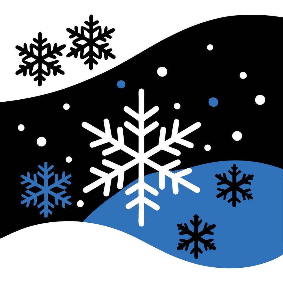 Snowflakes falling over a black blue background. christmas image. photorealistic illustration vector