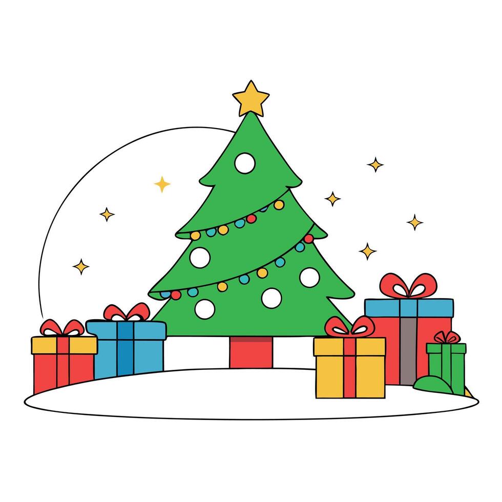 Festive greeting. christmas gifts under the tree with copy space vector