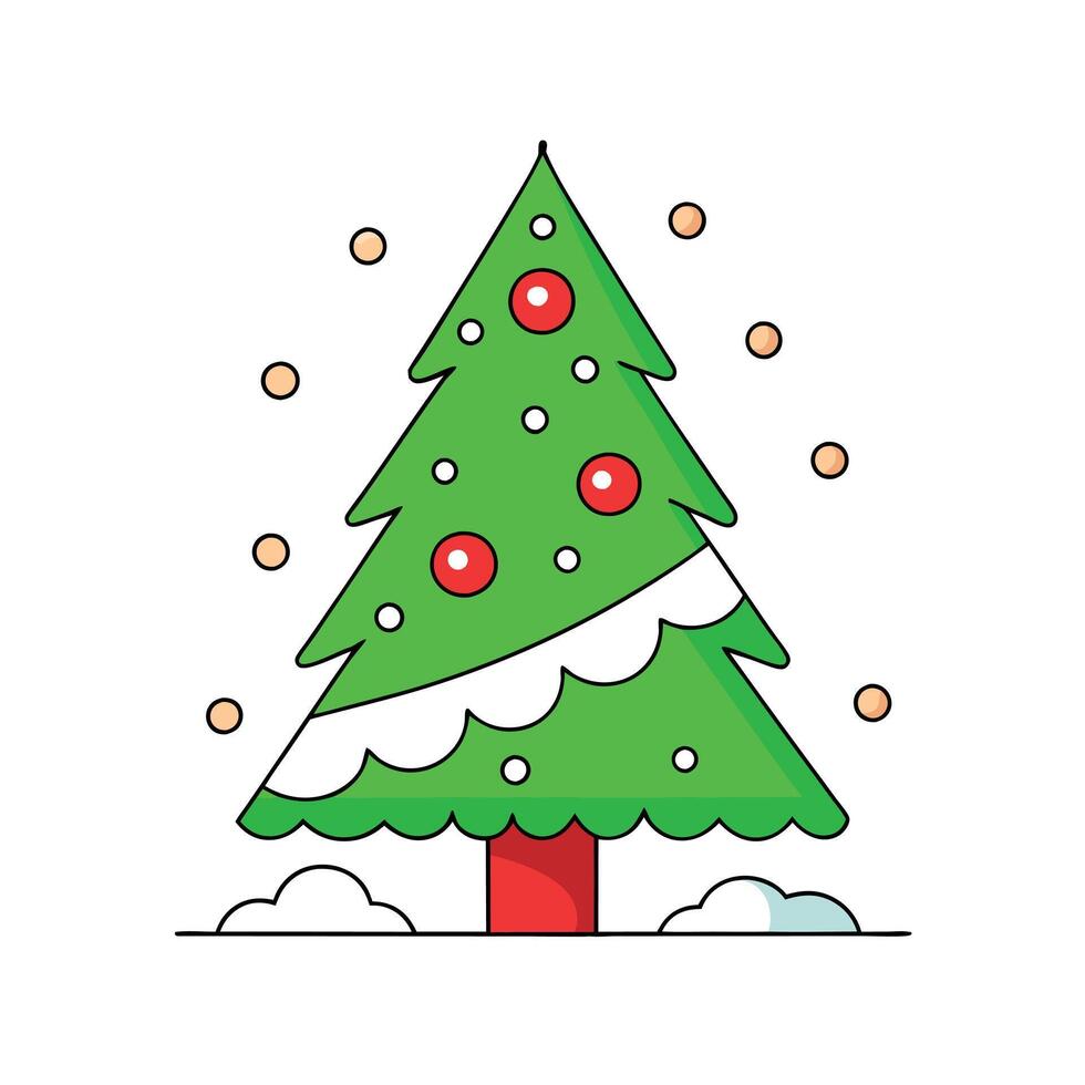 Pine tree with white snow and red ornament. christmas background vector