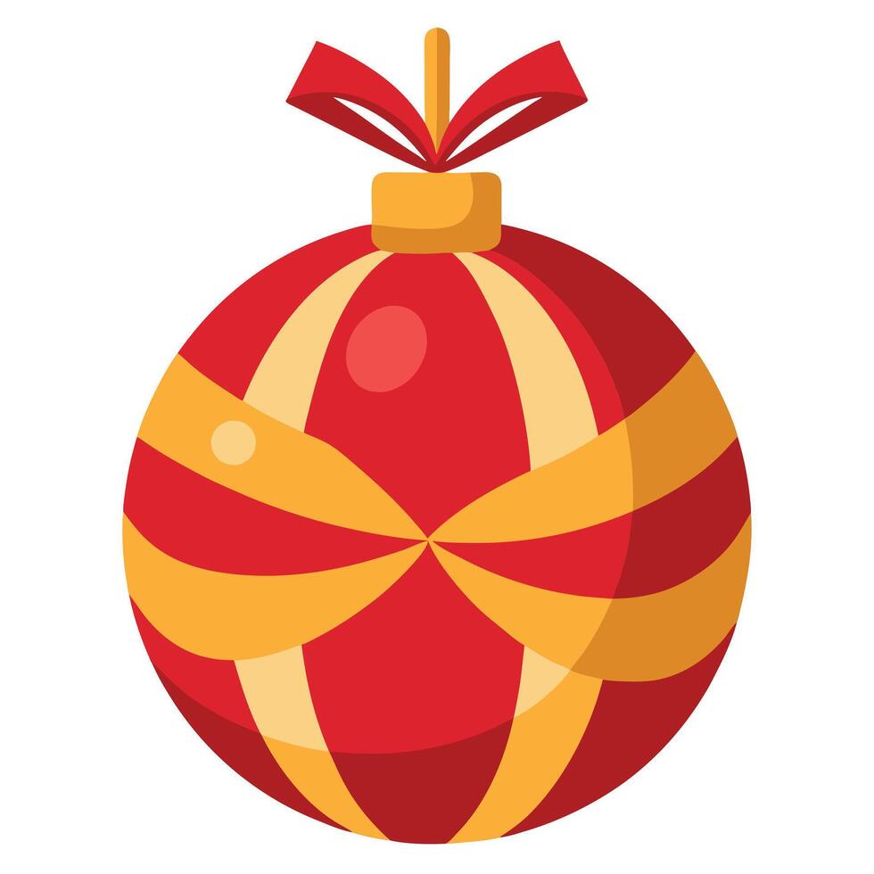 Red gold Christmas ball with ribbon and a bow. isolated on background. vector