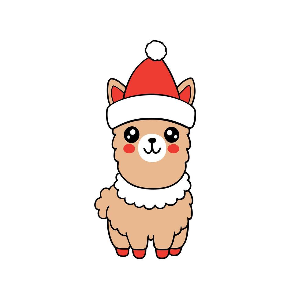 Super cute alpaca in Santa hat. Merry Christmas greeting concept. image. vector