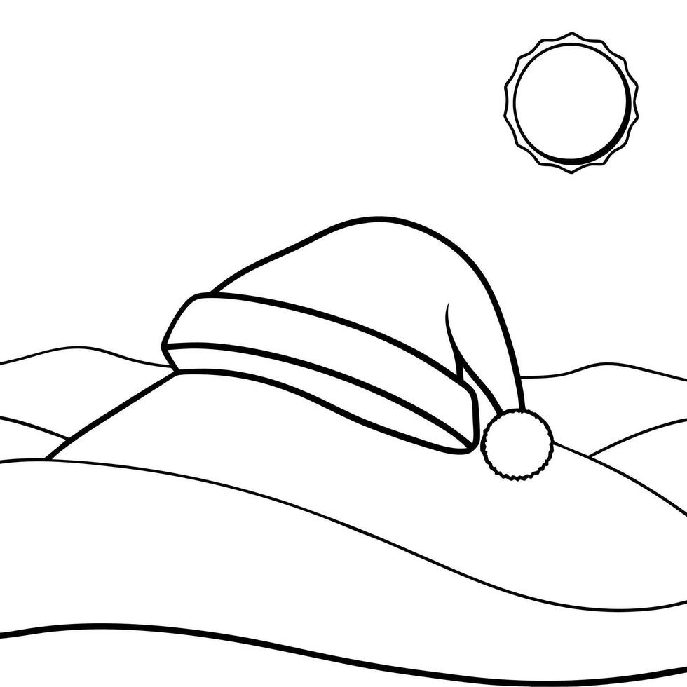 Close up of Santa's hat on a sand dune in the middle of the desert. Sunny day and blue sky. vector