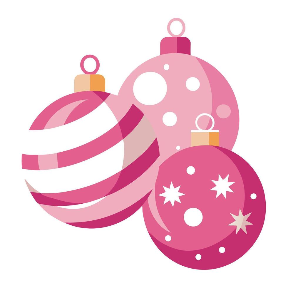 Pink Christmas ornaments set isolated on white background vector