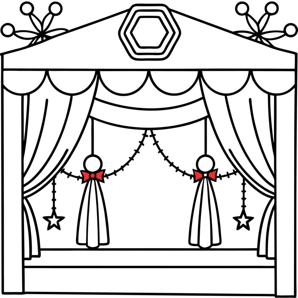 Stage with red curtains christmas decoration background. vector