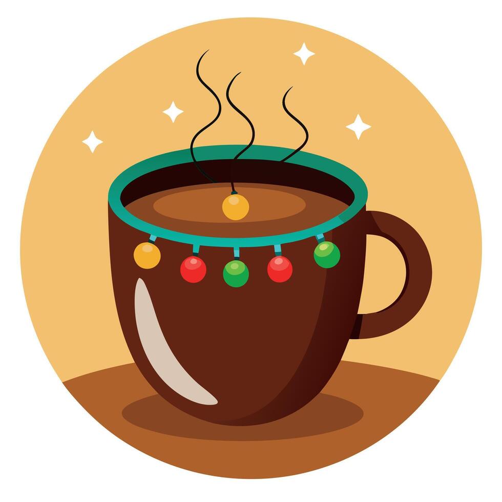 Shallow focus shot of an coffee cup with Christmas lights in bokeh vector