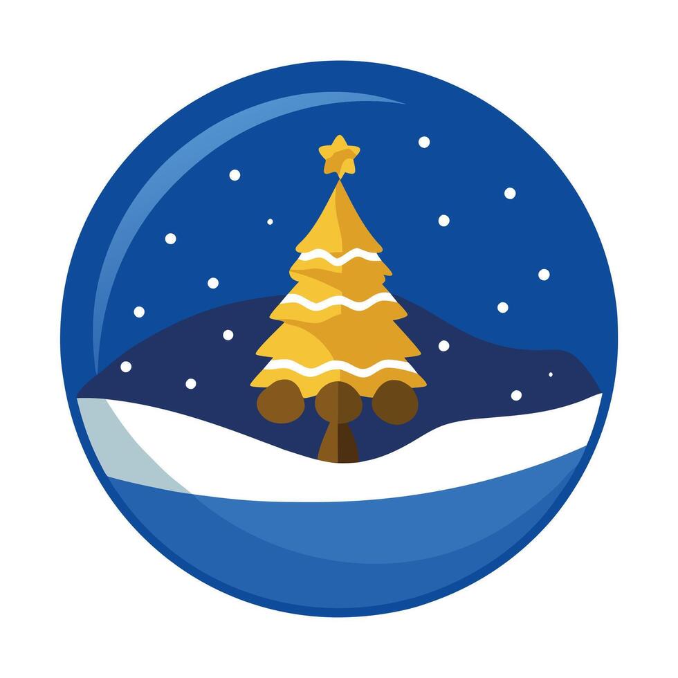 Beautiful christmas blue and gold background with snow xmas tree inside christmas ball bauble vector
