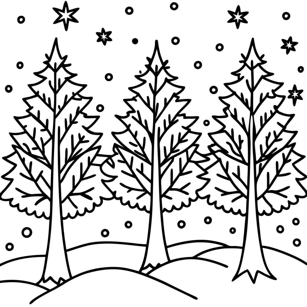 Magical trees with snow in winter forest at christmas night vector