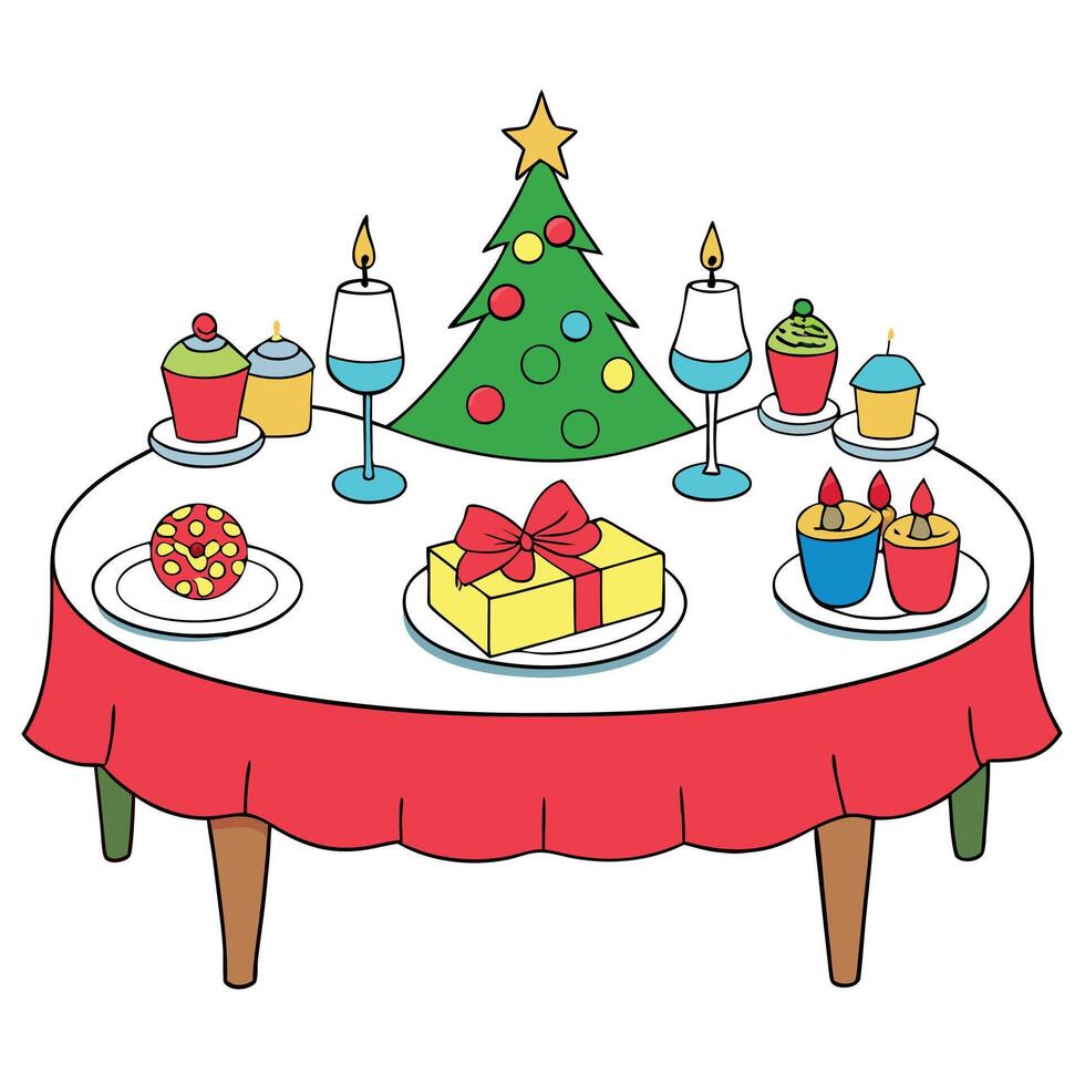 Table set for a party. christmas table. christmas decoration. christmas table setting vector